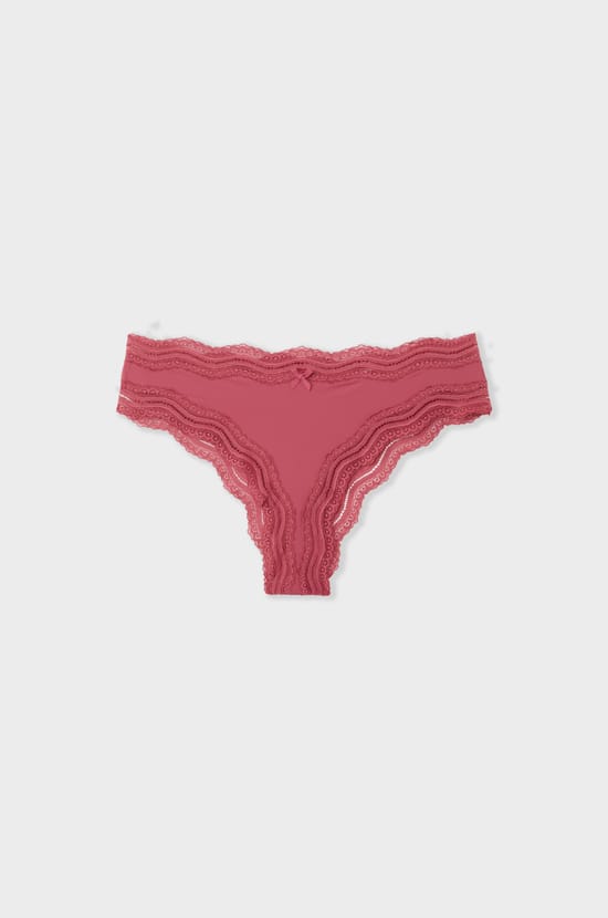 Tanga &agrave; bords dentelle en microfibre;${refinementColor}
