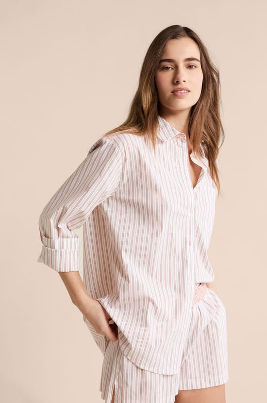 Striped Pyjama Shirt with Cotton;${refinementColor}