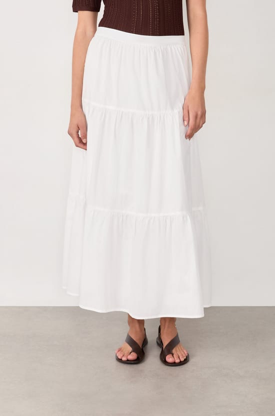 Long pleated cotton skirt;${refinementColor}