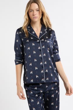 Chemise de pyjama en satin à motifs chiens;${refinementColor}