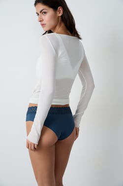 Hipster V-shape en microfibre et dentelle;${refinementColor}