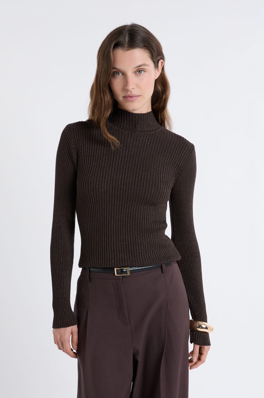 Iridescent Knit Sweater With High Collar;${refinementColor}