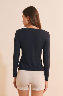 T-shirt col V maille thermique;${refinementColor}
