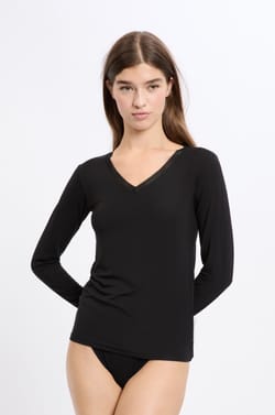 V-neck thermal knit T-shirt;${refinementColor}