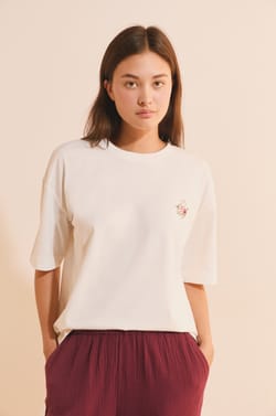 T-Shirt aus Baumwolle mit Blumen-Illustration;${refinementColor}