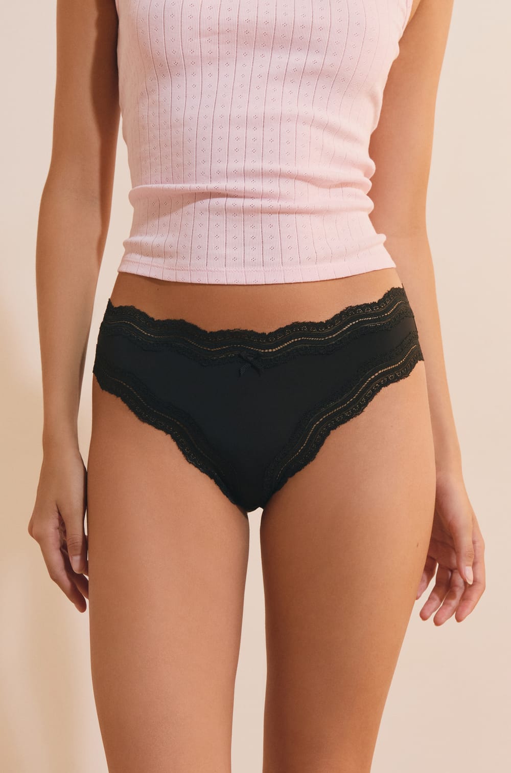 Microfiber Tanga with Lace Edges;${refinementColor}