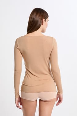 T-shirt thermique col V avec cachemire;${refinementColor}