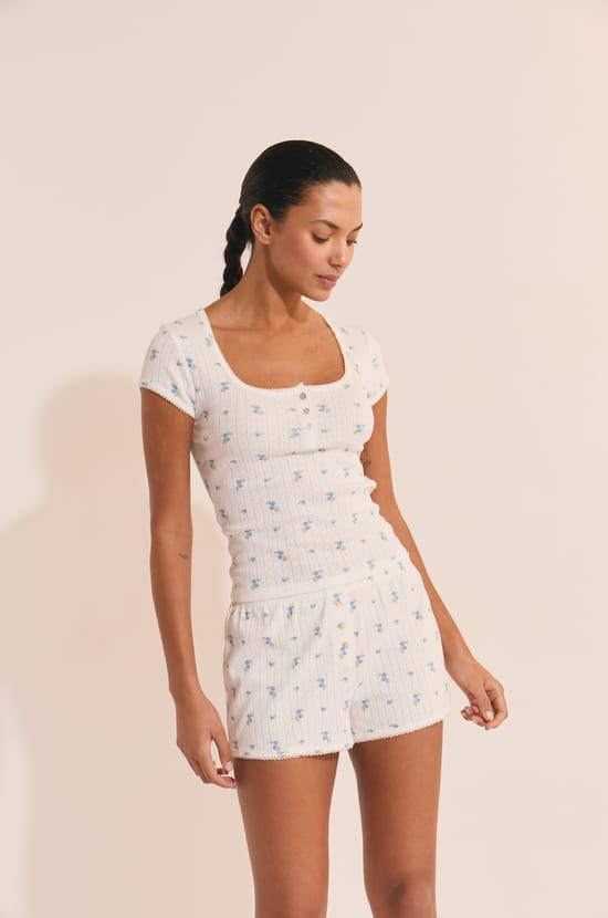 Short de pyjama en coton en pointelle;${refinementColor}