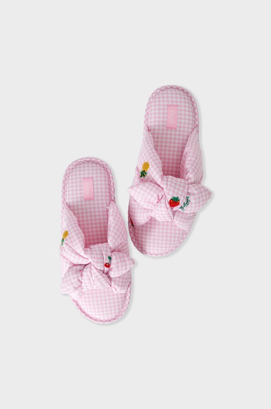 Cotton Slippers with Bow;${refinementColor}