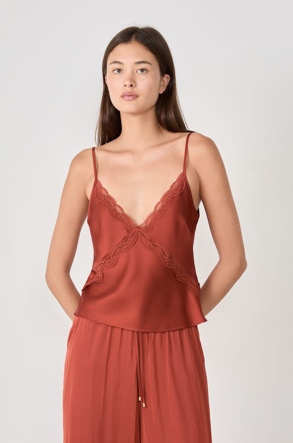 Satin Camisole with Neckline;${refinementColor}