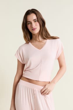 Camiseta de pijama de manga corta con cuello en V de modal;${refinementColor}