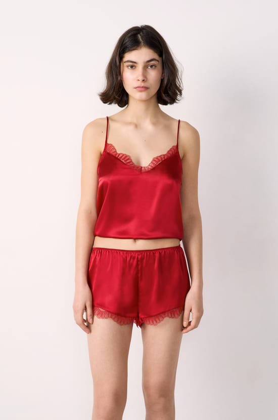 Short en soie détails dentelle;${refinementColor}