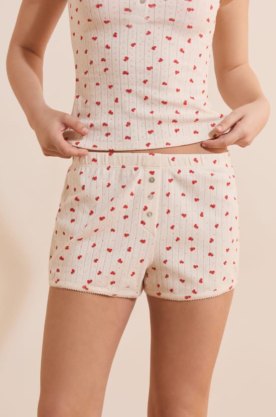 Short de pyjama en coton pointelle;${refinementColor}