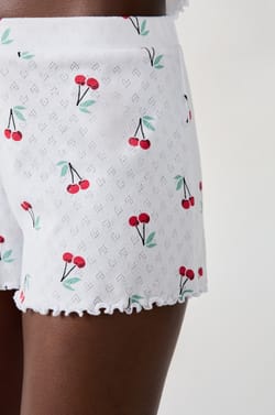 Short en coton en pointelle imprimé cerises;${refinementColor}