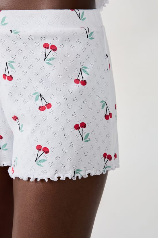 Cherry print pointelle cotton shorts;${refinementColor}