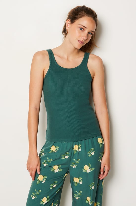 Ribbed knit tank top with lemon detail;${refinementColor}