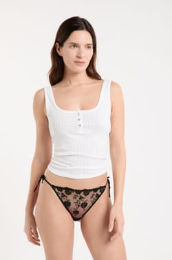 Tie-side embroidered tulle thong;${refinementColor}