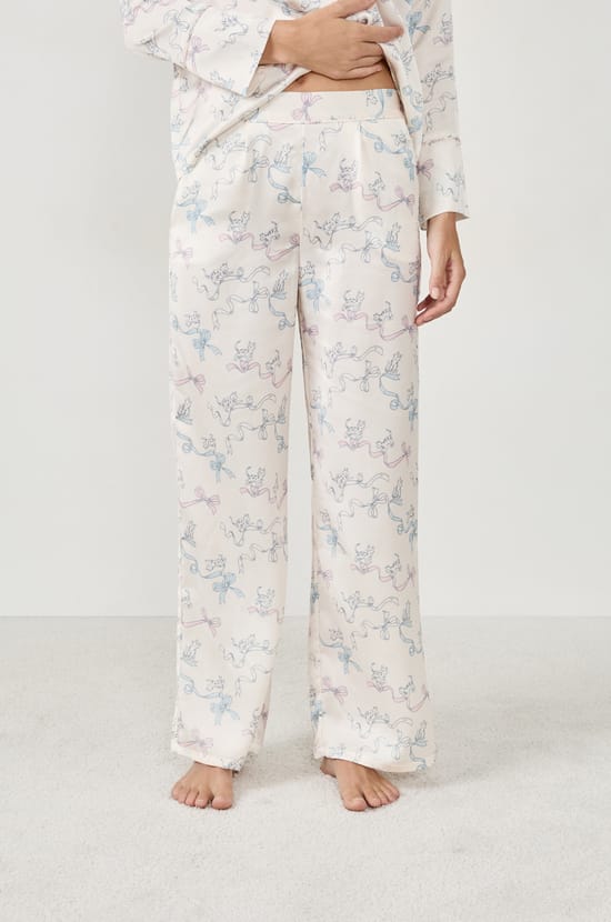 Pantalon de pyjama imprim&eacute; satin&eacute;;${refinementColor}