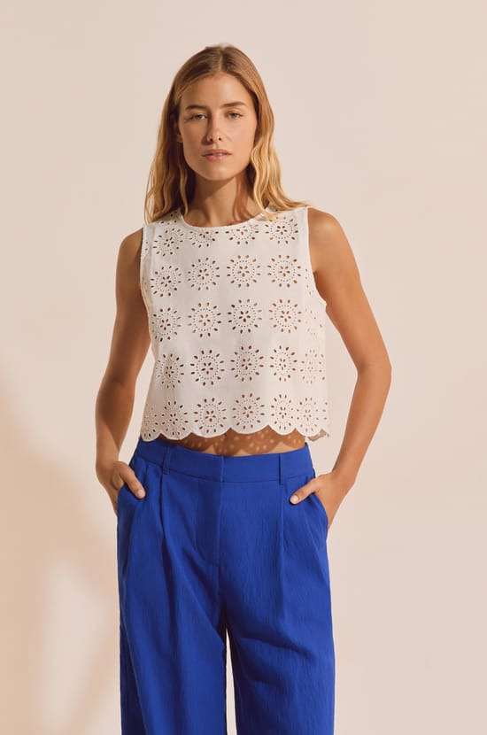 Top avec broderie en coton;${refinementColor}