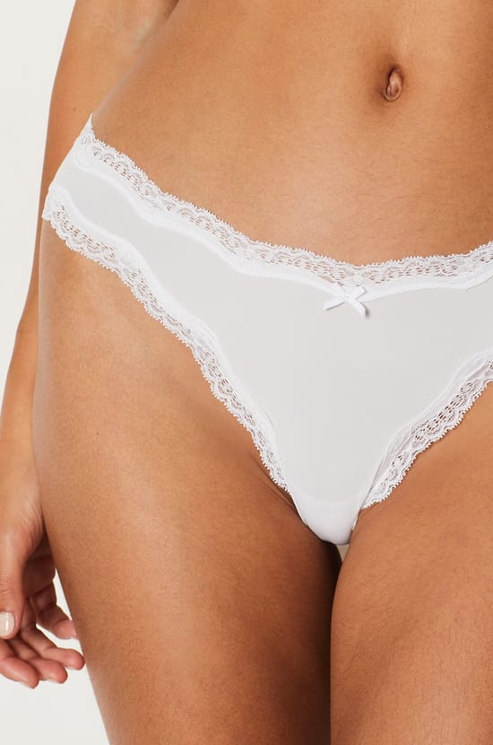 Pack of 3 Microfiber and Lace Thongs;${refinementColor}