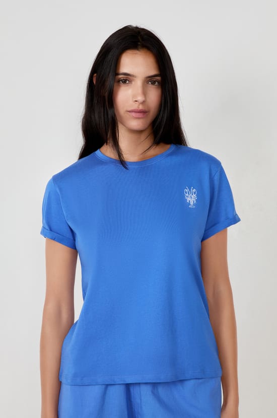 T-shirt de pyjama manches courtes en coton imprimé homard;${refinementColor}
