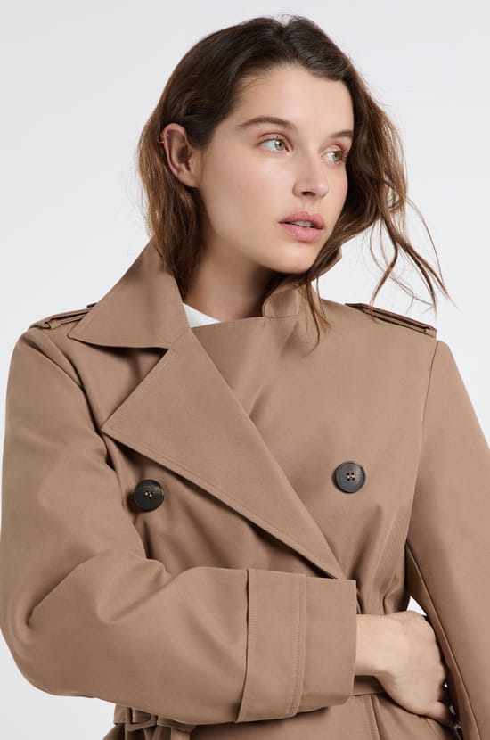 Long Trench Coat with Belt with Cotton;${refinementColor}