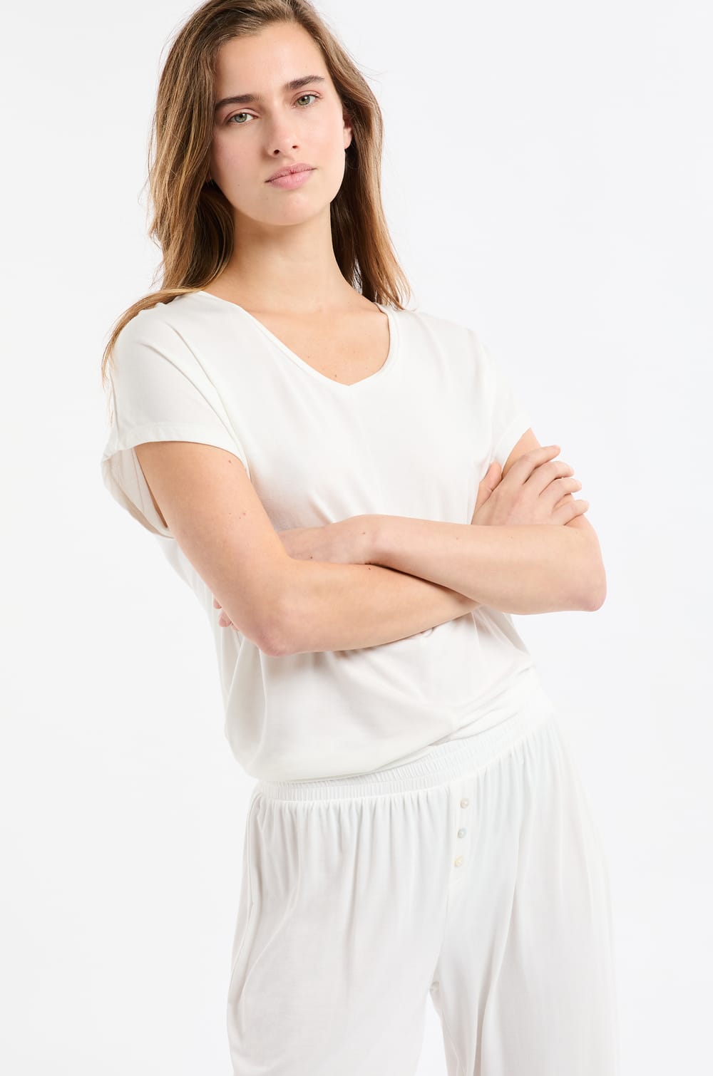   Top liso de manga corta;${refinementColor}