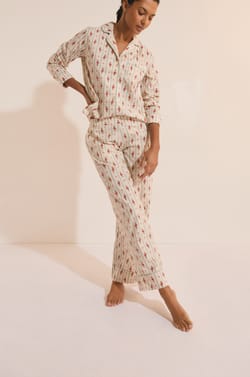Pantalon de pyjama &agrave; motifs fleuris en coton;${refinementColor}