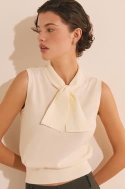 Pull sans manches avec lien &agrave; nouer en coton;${refinementColor}