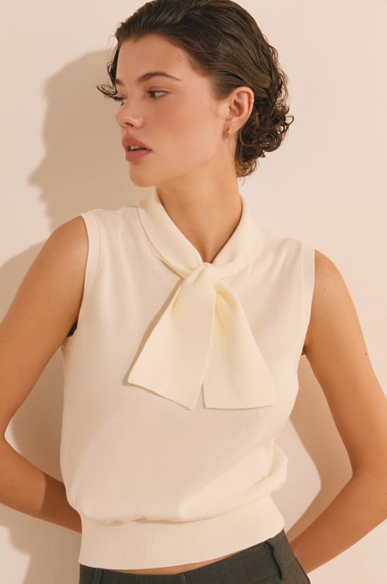 Pull sans manches avec lien &agrave; nouer en coton;${refinementColor}