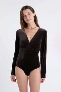 Long Sleeve Velvet Bodysuit;${refinementColor}