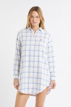 Koszula nocna w kratę z bawełny;${refinementColor}