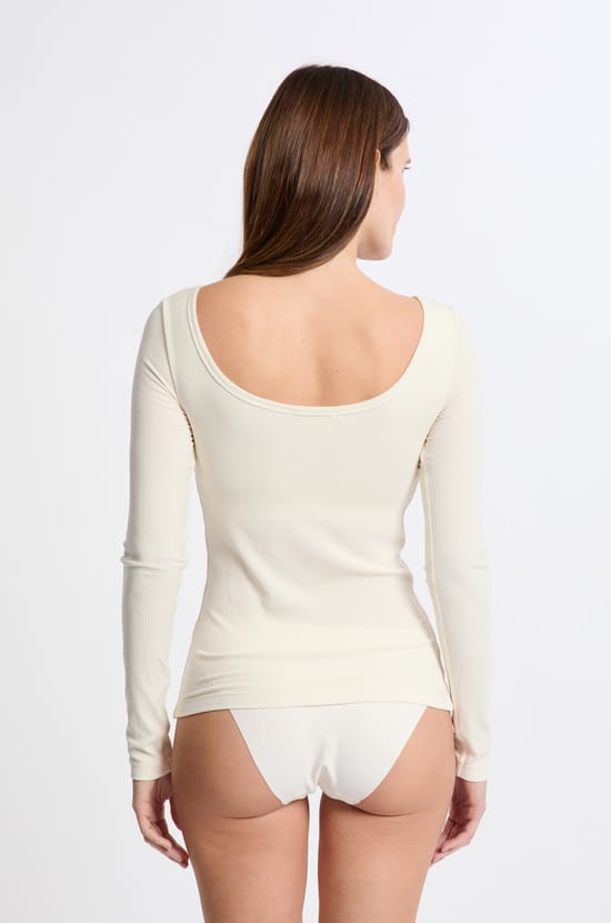 T-shirt manches longues col danseuse avec brassière intégrée;${refinementColor}
