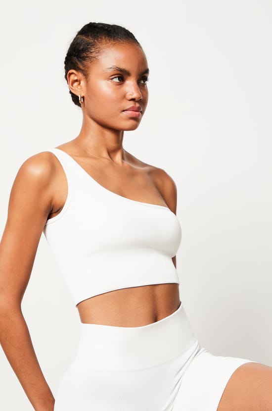 Ribbed Asymmetric Bralette - Light Support;${refinementColor}