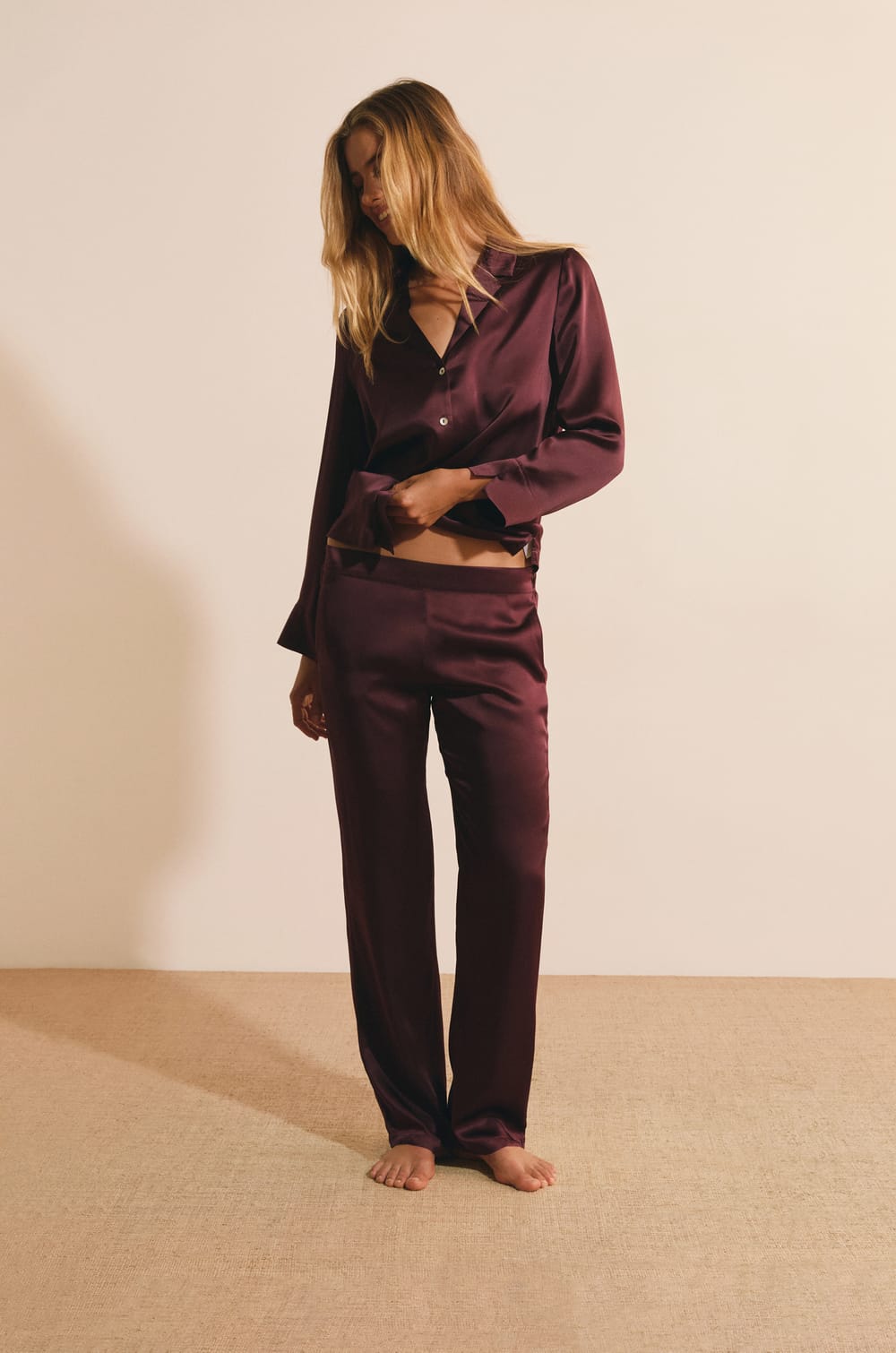 Pantalon de pyjama en soie;${refinementColor}