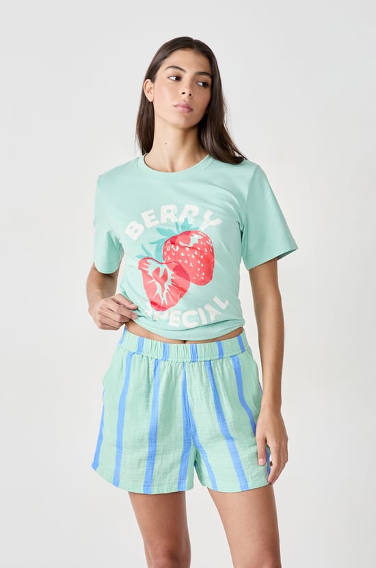 Striped cotton pyjama shorts;${refinementColor}