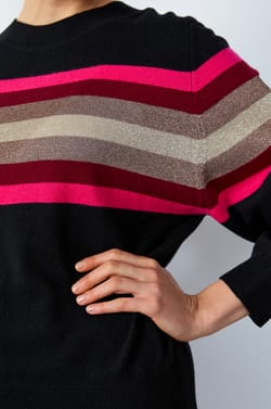 Round Neck Striped and Iridescent Sweater;${refinementColor}
