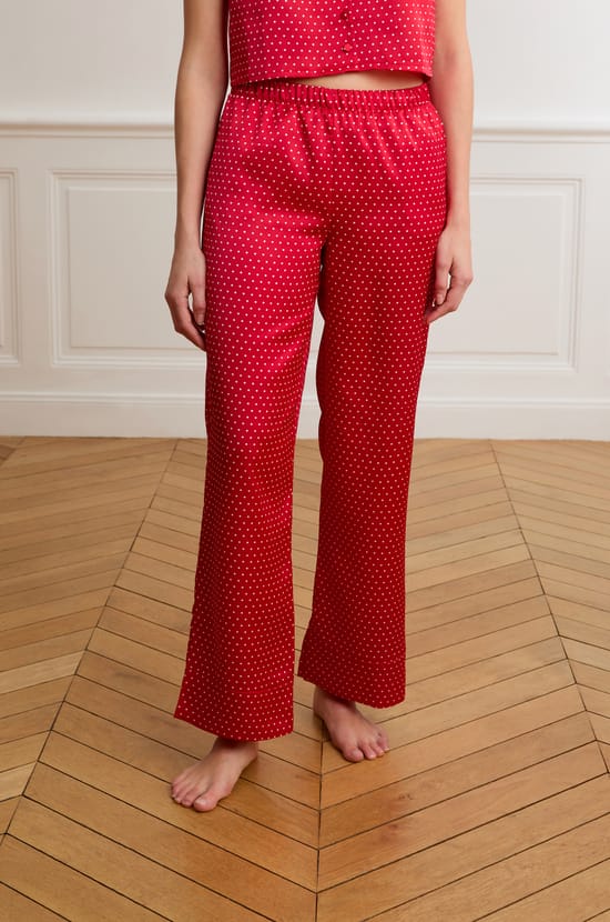 Pantalon de pyjama satin&eacute; &agrave; pois;${refinementColor}