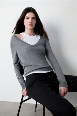 Long Sleeve V-Neck Sweater;${refinementColor}