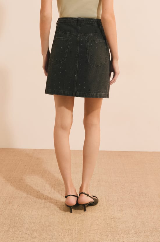 Jupe courte en jean &agrave; sequins;${refinementColor}