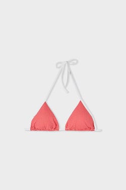 Triangle Bikini Top with Tie Detail and Patterns;${refinementColor}