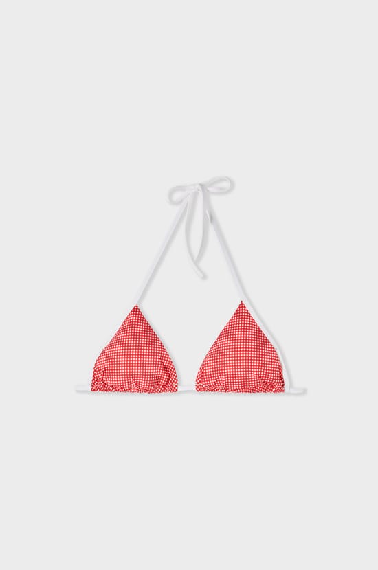 Triangle Bikini Top with Tie Detail and Patterns;${refinementColor}