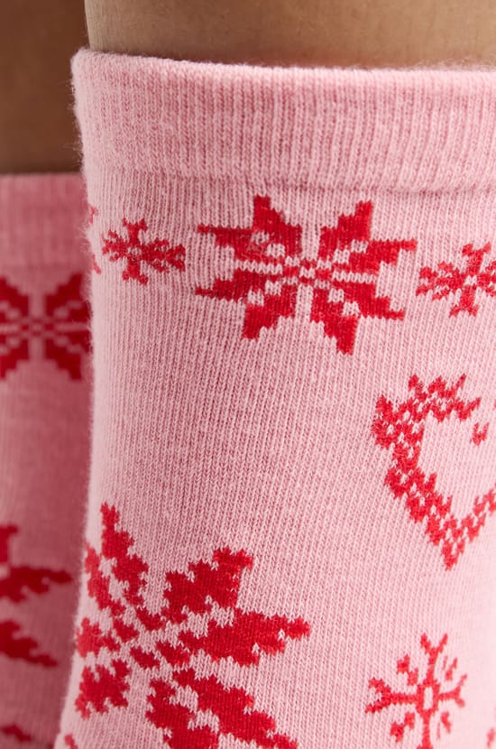 Heart print fine knit socks;${refinementColor}