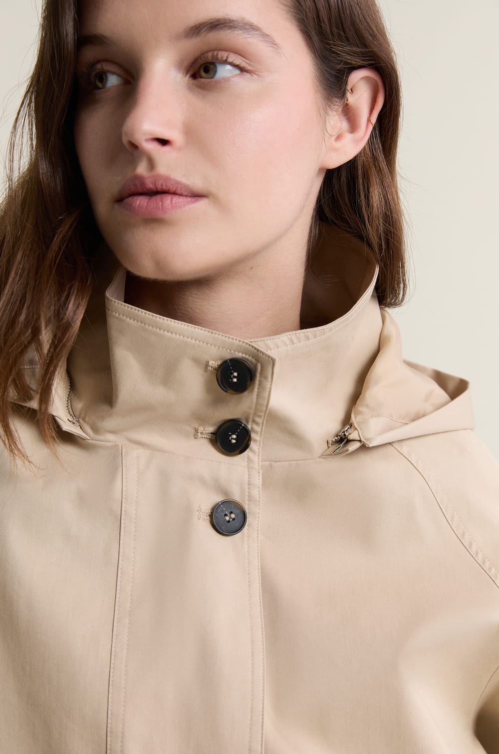 Hooded Trench Coat with Cotton;${refinementColor}