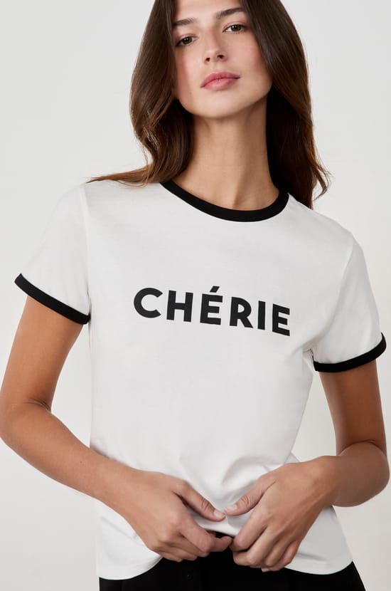 Short-sleeved T-shirt with "Chérie" print;${refinementColor}