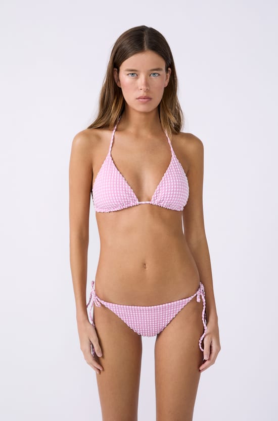 Wireless Triangle Gingham Bikini Top;${refinementColor}