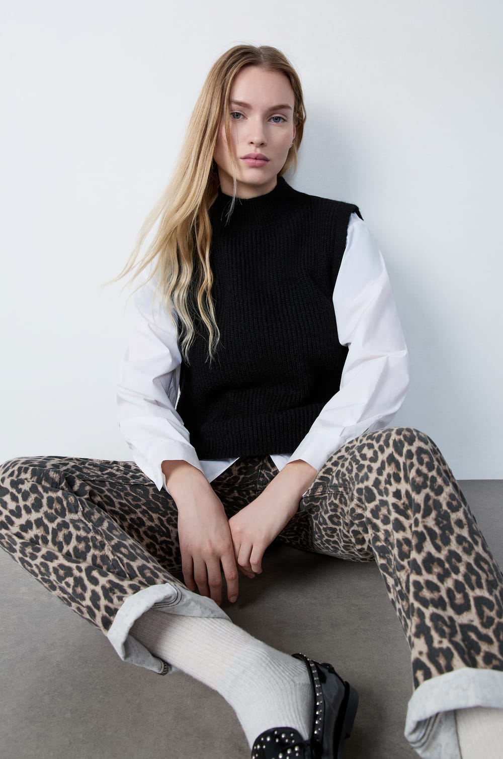 Sleeveless High Neck Tie-Front Sweater;${refinementColor}