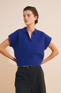 Pull manches courtes avec col polo;${refinementColor}