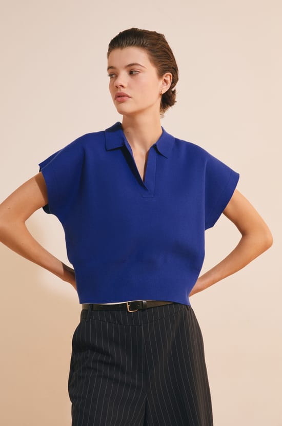 Pull manches courtes avec col polo;${refinementColor}