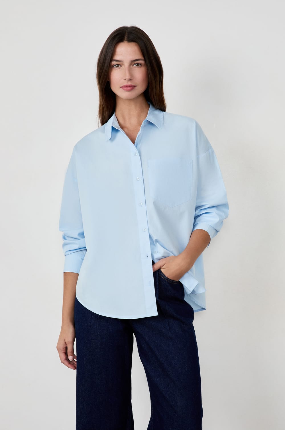 Chemise manches longues en popeline;${refinementColor}